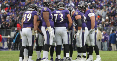 Ravens offense, huddle