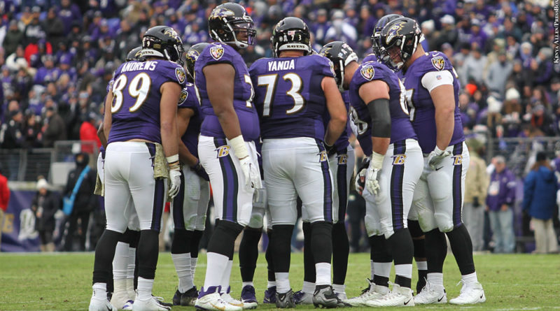 Ravens offense, huddle