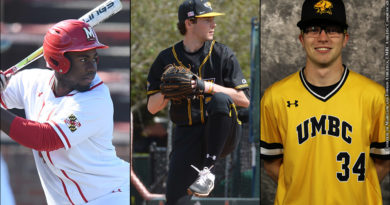 Maryland's Maxwell Costes, Towson's Cam Clark, UMBC's Keegan Leffler