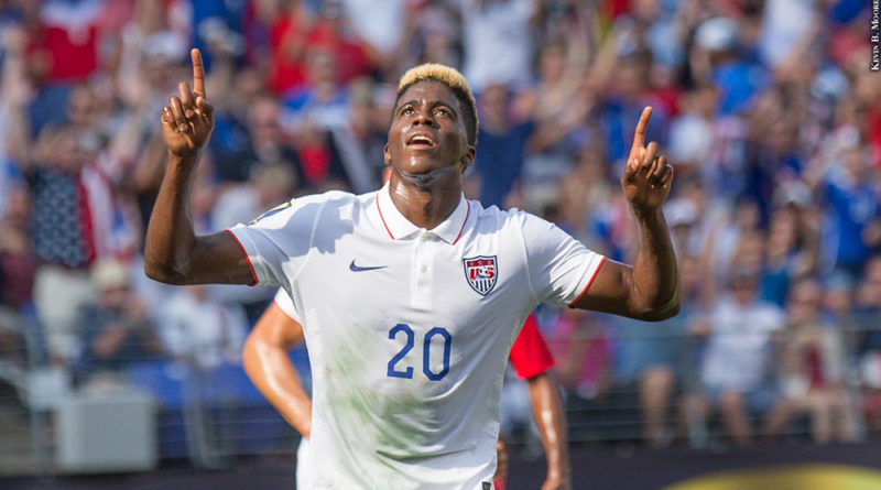 Gyasi Zardes celebrates at the 2015 CONCACAF Gold Cup in Baltimore.