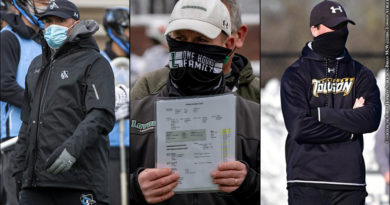 Johns Hopkins Lacrosse Coach Peter Milliman, Loyola's Charley Toomey, Towson's Shawn Nadelen