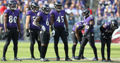 Ravens defense huddle