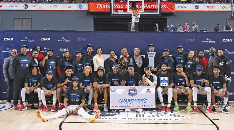 Winston-Salem State men's basketball celebrates winning the CIAA Tournament