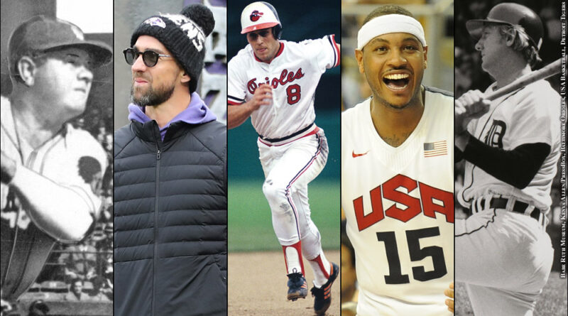 Babe Ruth, Michael Phelps, Cal Ripken Jr., Carmelo Anthony, Al Kaline
